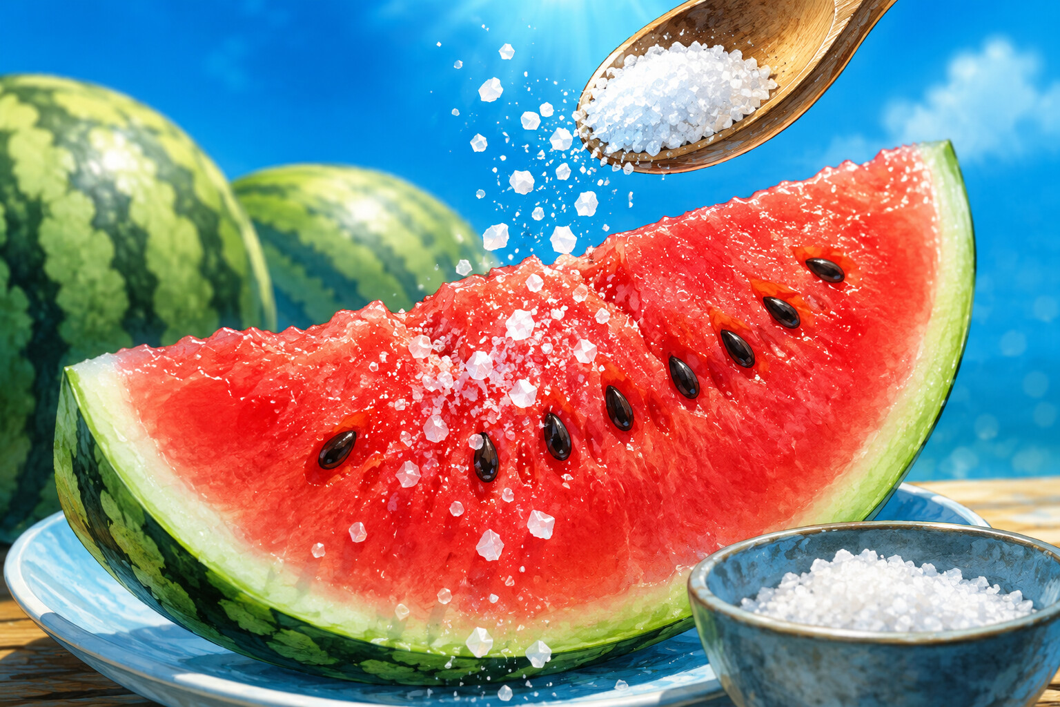 【かけすぎ注意】夏の定番「スイカ」に塩をかけると甘く感じるのは「対比効果」だった！実は糖分は増えていない
