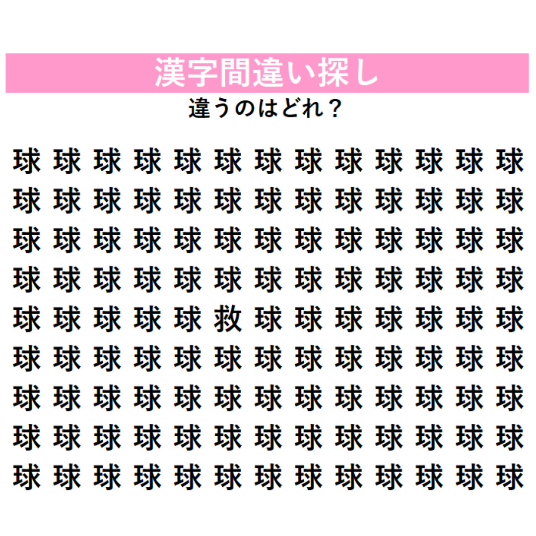 【漢字間違い探し】今日の漢字は「球技」の『球』！今回はやや難問…1字だけ違う漢字が隠れている！見つけられるか挑戦