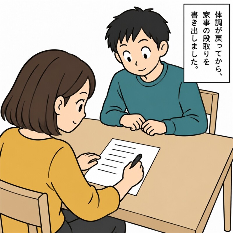 体調が戻った私は、夕飯に必要な仕事を書き出します。