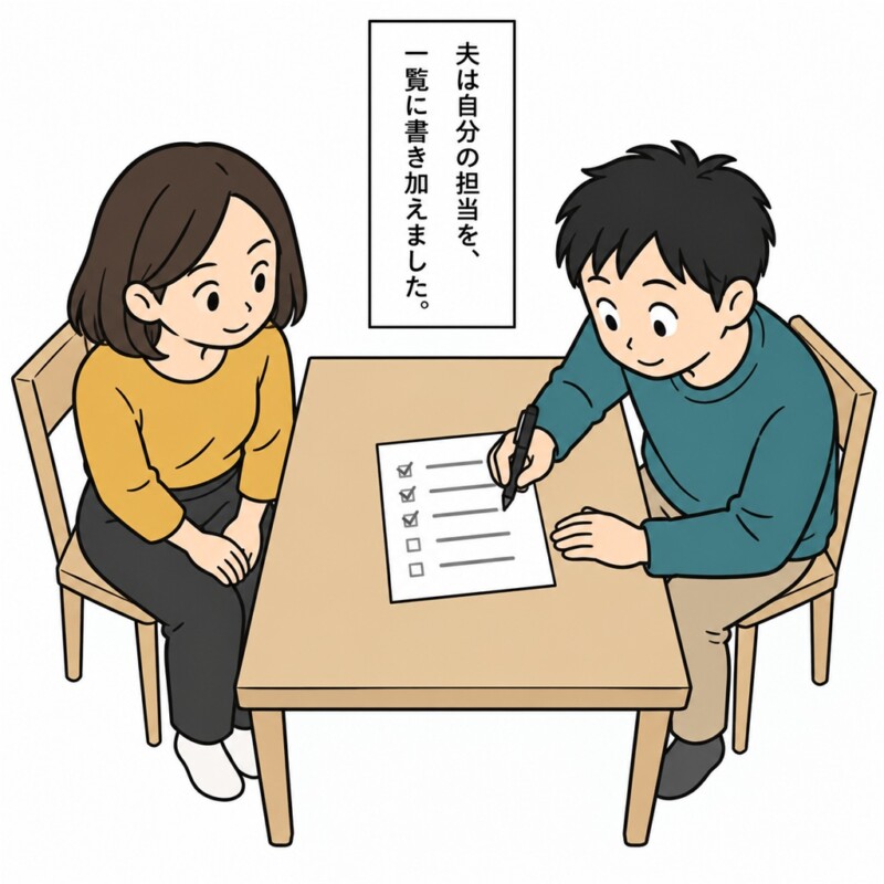 夫が自分の担当を書き込み、二人の分担が始まります。