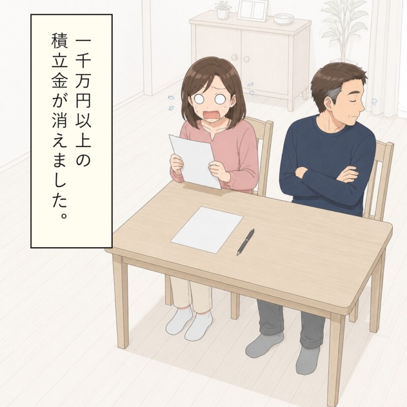 妻は積み立ててきた貯金が消えたと知ります