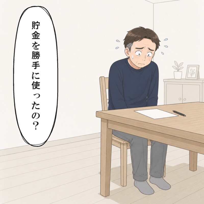 貯金を問われた夫は目を伏せて答えを濁します