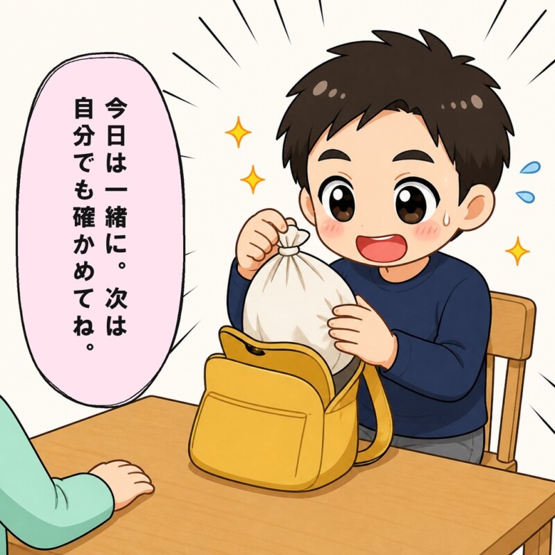 夫はバッグの中身を確かめて準備を覚え始めます