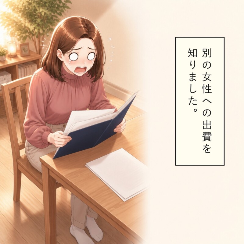 妻は別の女性への出費を知って資料を確かめます