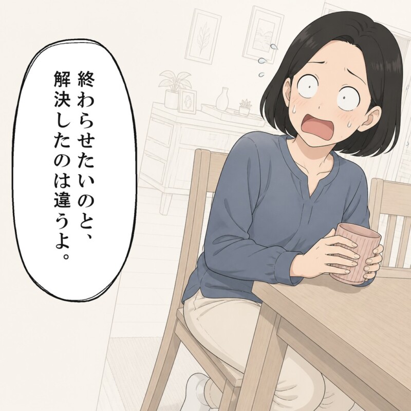 話を終えようとする妻に夫は納得していないと伝えます