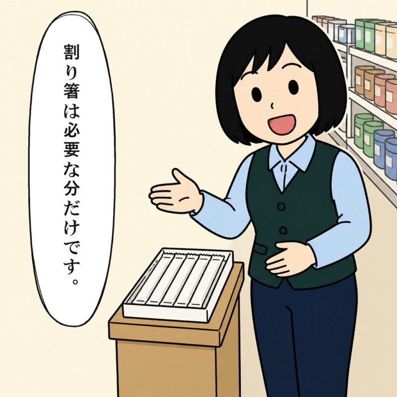 店員は女性を呼び止めて必要な分だけと伝えます