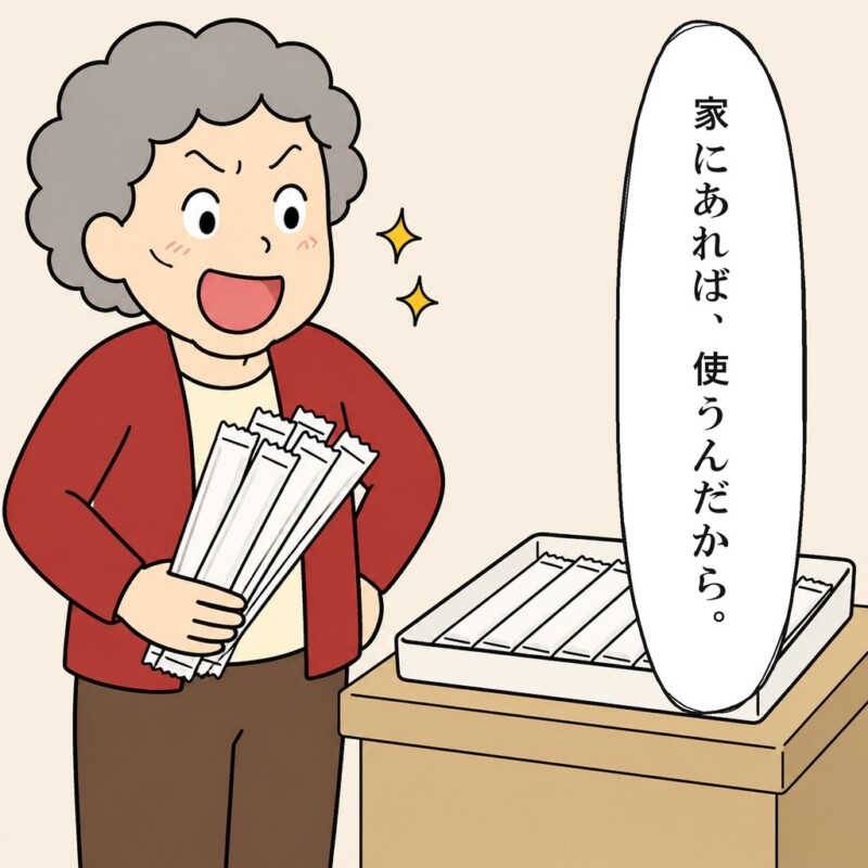 女性客は自宅で使うからよいと店員に答えます