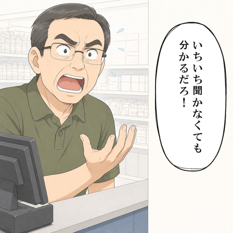 隣の男性客は枚数を尋ねた店員へ声を荒らげます