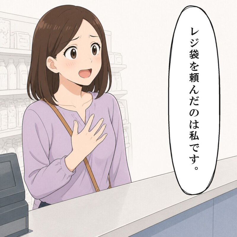 女性は袋を頼んだのが自分だと男性に伝えます