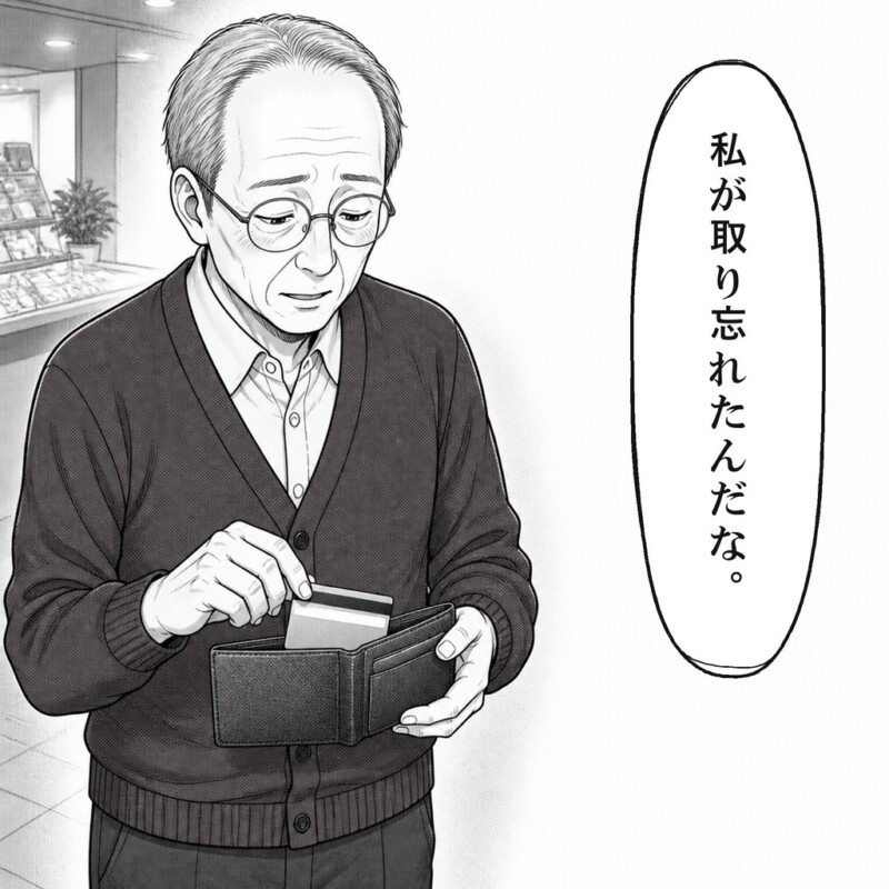 男性は自分が忘れたことを認めてカードをしまいます