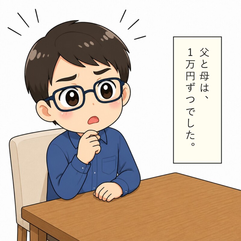 息子は両親が包んだお祝いの額を知り驚きます