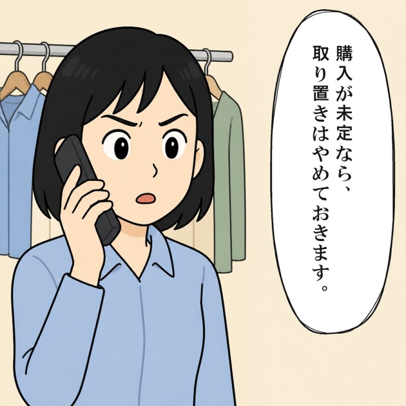 店員は購入が未定なら取り置きはしないと伝えます