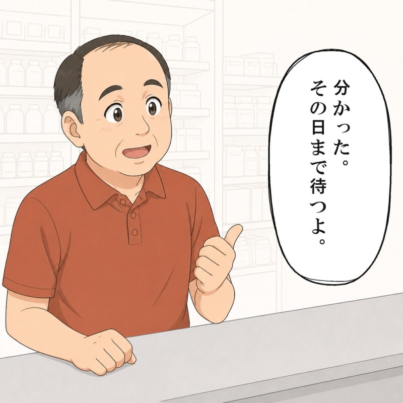 男性客は案内された仕上がり日まで待つと答えます