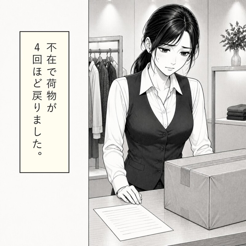 店員は不在で何度も戻ってくる荷物に困ります