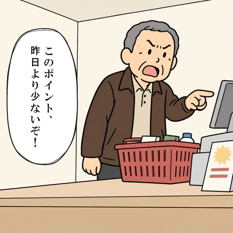 男性客は昨日より少ないポイントに気づいて怒ります