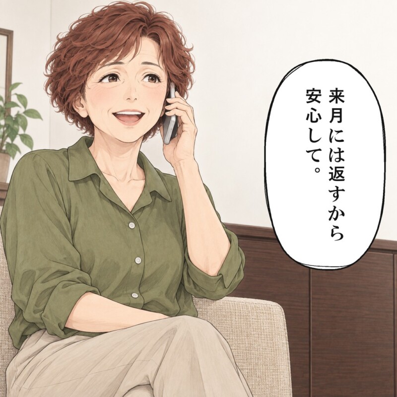 叔母は娘にも翌月の返済を約束して安心させます