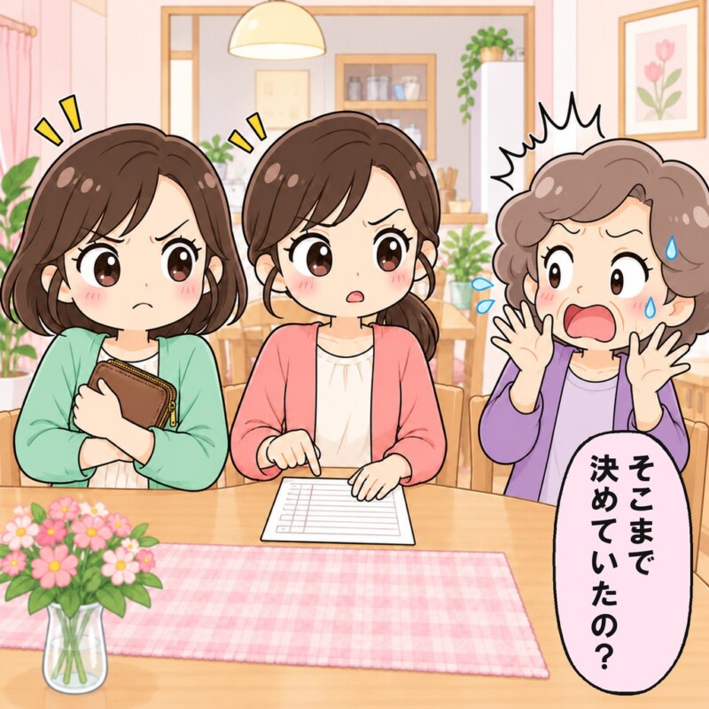 母は上限表を見て固まり、娘の財布から手を引きます。
