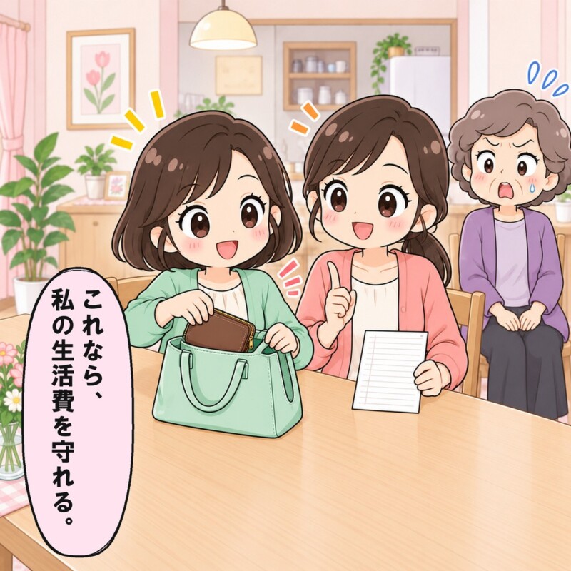 娘は生活費の財布をしまい、個人負担を止めます。