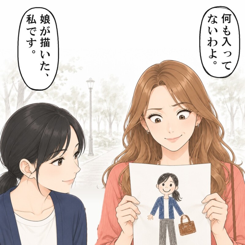 ママ友が開けた内ポケットから、娘が描いた絵が出てきました