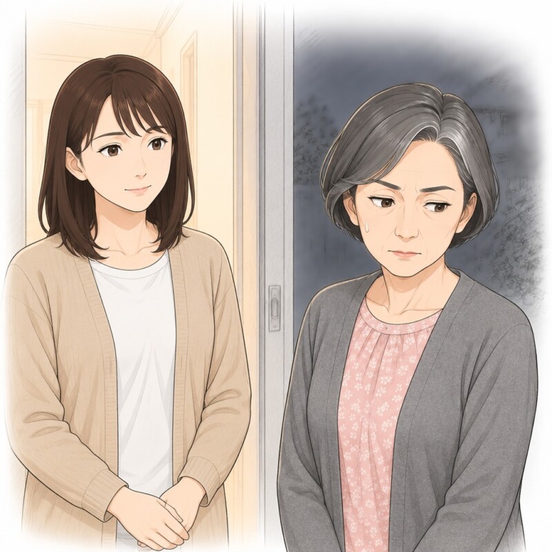 「玄関の灯り、夜は消して」と迫った隣の奥様が、暗いのは私のせいと防犯係に訴える。私が見せたメモで態度が一変
