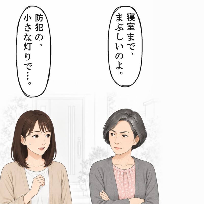 防犯の小さな灯りに、隣の斉藤さんが苦情を言いに来ました