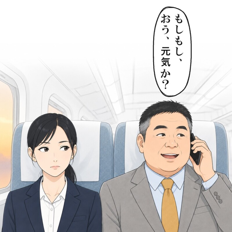 平日の夕方の特急で、隣の席の男性が電話を始めました