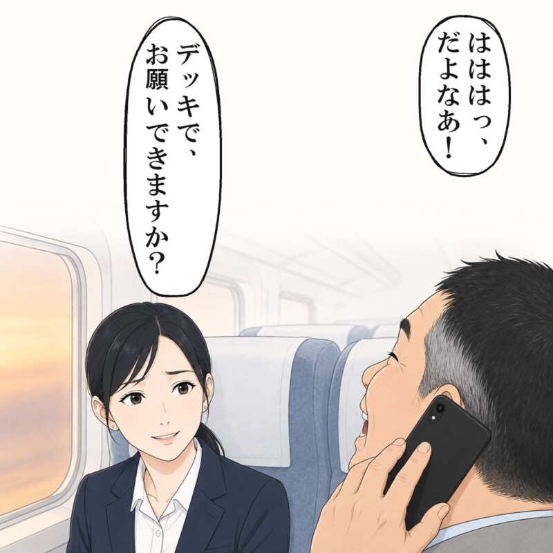 20分たっても終わらない電話に、私は小声で頼みました