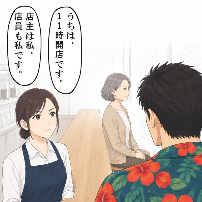 開店は11時で、マスターはいない、店主も店員も私だと答えました