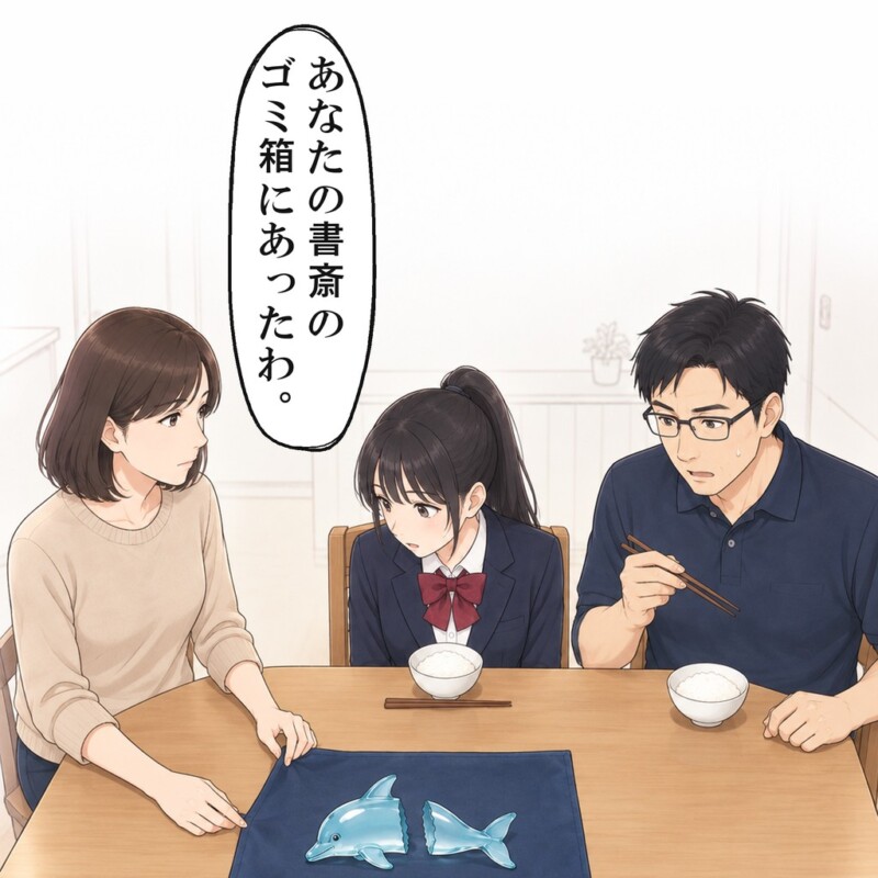 ハンカチを広げ、書斎のゴミ箱にあった割れた置物を見せました