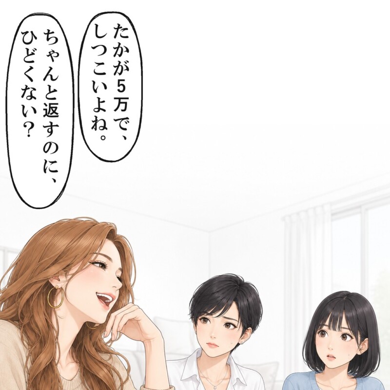 お金を借りた友人は、新居に引っ越した友人の前で、私をしつこい人だと笑いました