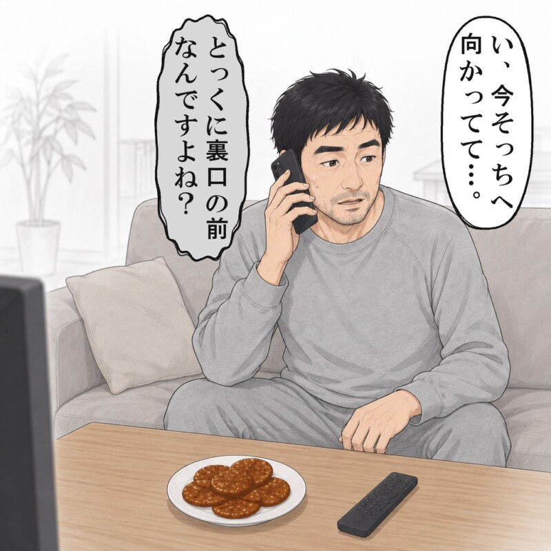 電話の向こうから、テレビの笑い声とお煎餅の音がしました
