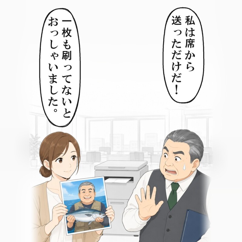 用紙を足すと、部長の釣りの写真が続けて出てきました