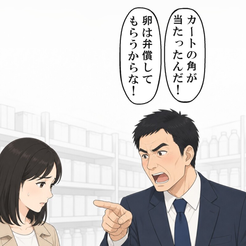 男性は、私のカートの角が当たったと言い張りました