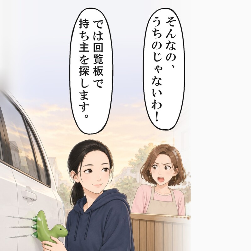車の下で拾った恐竜のトゲ3本が、傷にぴたりと重なりました