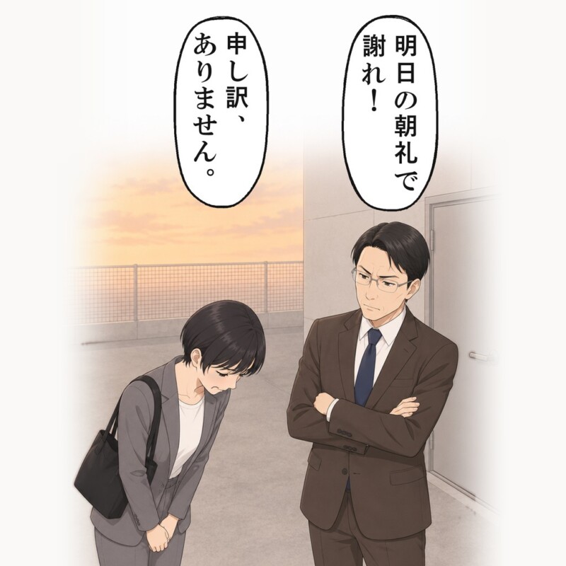 明日の朝礼で謝れと言われ、私は頭を下げました