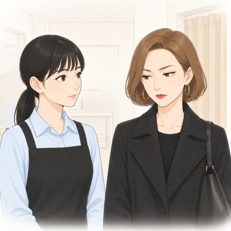 「汚い服、並べるのやめて！」試着で汚した服を店のせいにし、私に謝らせる客。だが、2枚の服を見て頭を下げた