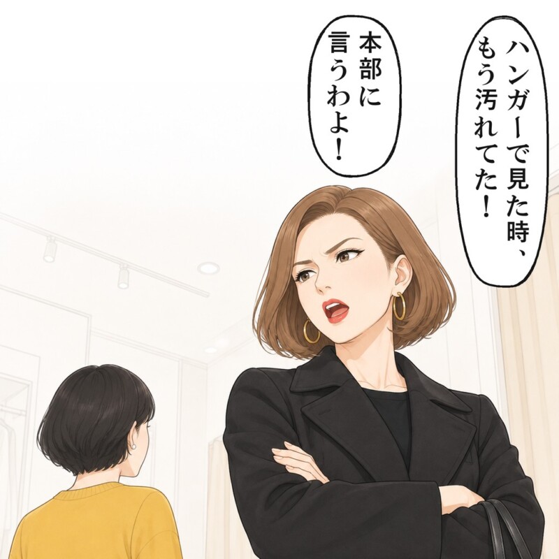 ハンガーで見た時から汚れていたと、客は言い張りました