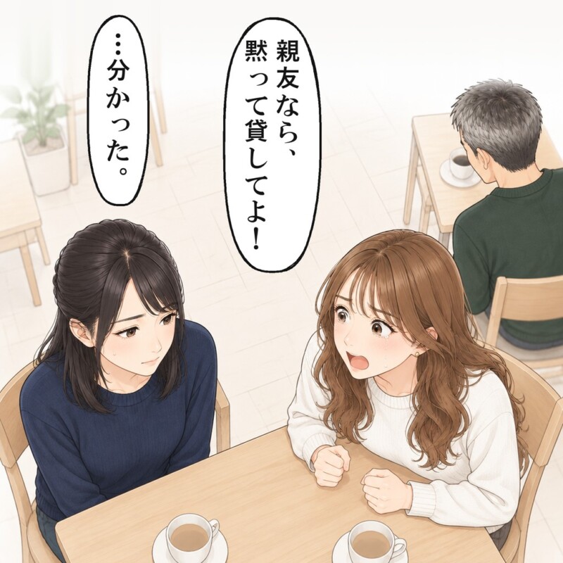 親友なら貸してと声を上げられ、私は断れずにうなずきました