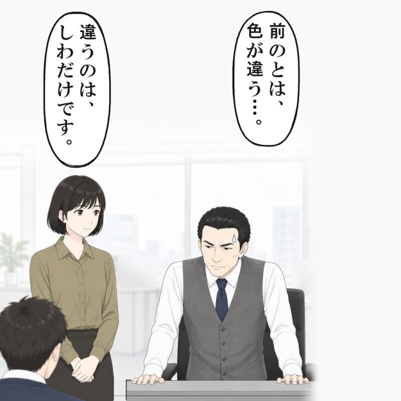 違いはしわだけと言われ、部長は机に手をついて固まりました