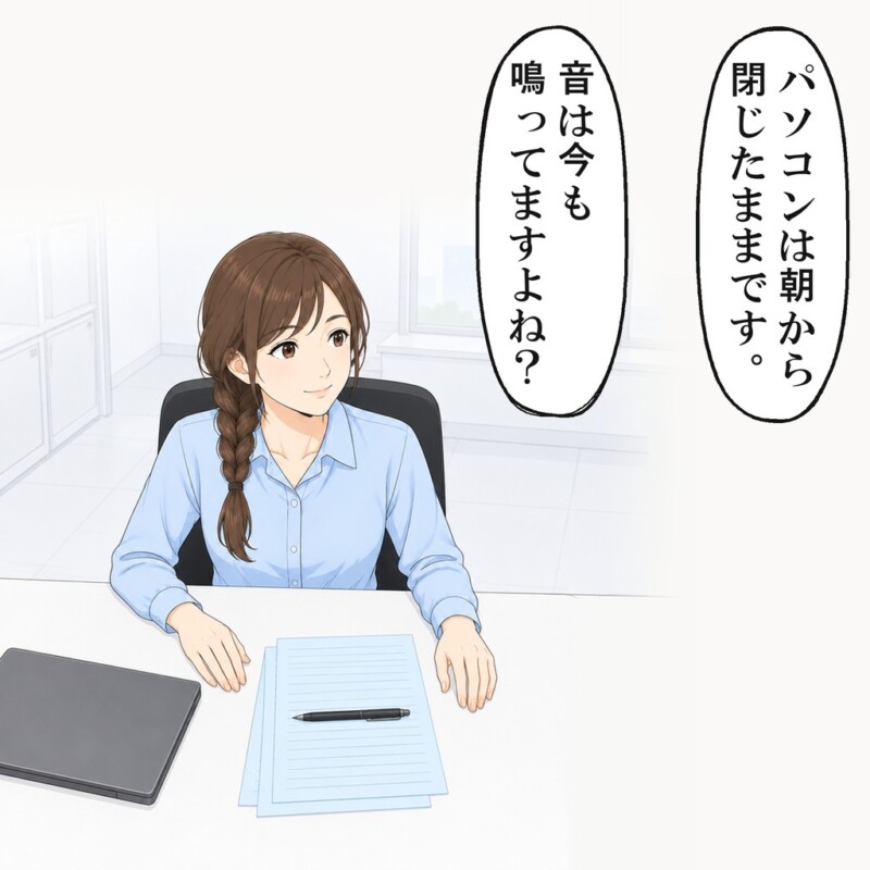 ペンを置いた私は、パソコンは朝から閉じたままだと伝えました