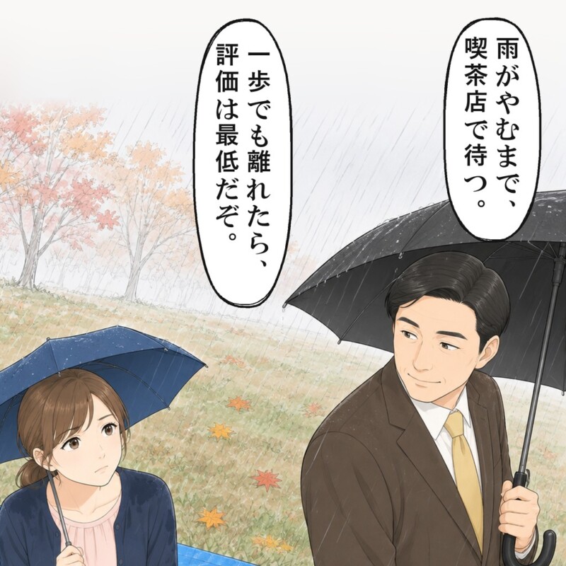 課長は雨の中に私を残し、喫茶店へ向かいました