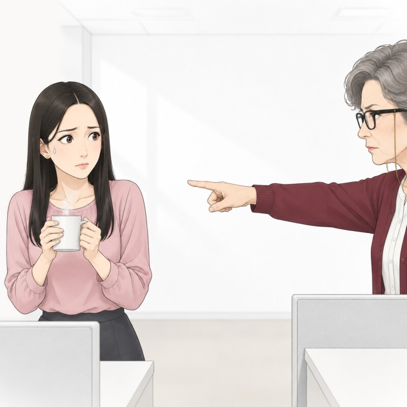 「床に水を落とさないで！」しずく一滴で私を叱り、昼の水たまりまで私のせいにする先輩。10年の自慢が崩壊