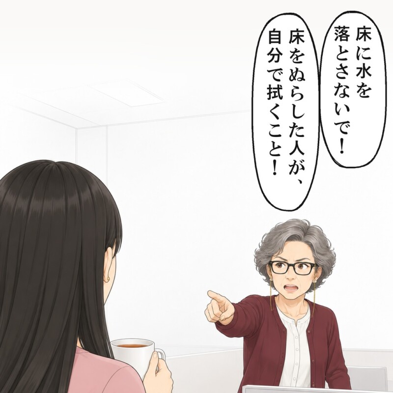 先輩は、床をぬらした人が自分で拭く決まりだと言いました