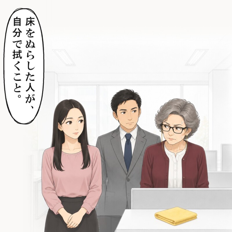 机に雑巾を置かれた先輩は、黙って固まりました