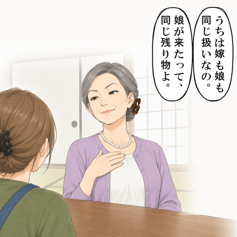 義母は、嫁も娘も同じ扱いだと言い切りました