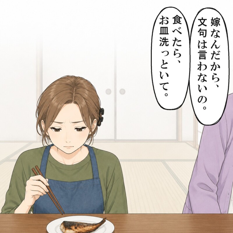 嫁の私は、何も言い返せずに箸を止めました