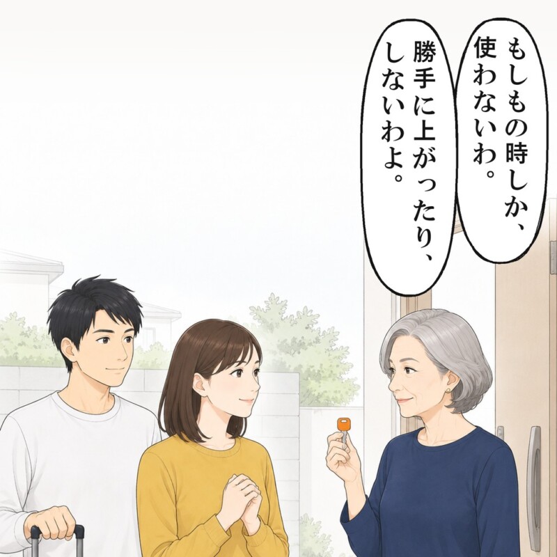 出発の朝、近所に住む義母の家で合鍵を預けました
