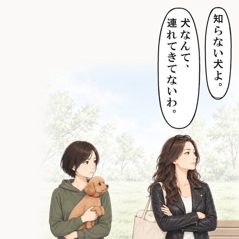 ベンチの女性は、犬なんて連れてきてないと言いました