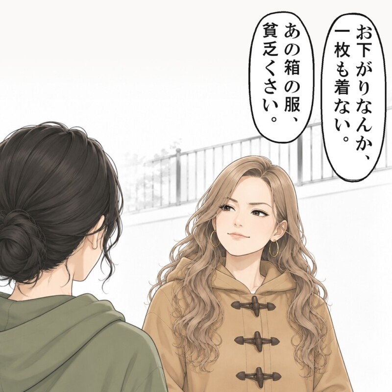 ママ友は、おゆずり箱の服は貧乏くさいと笑いました