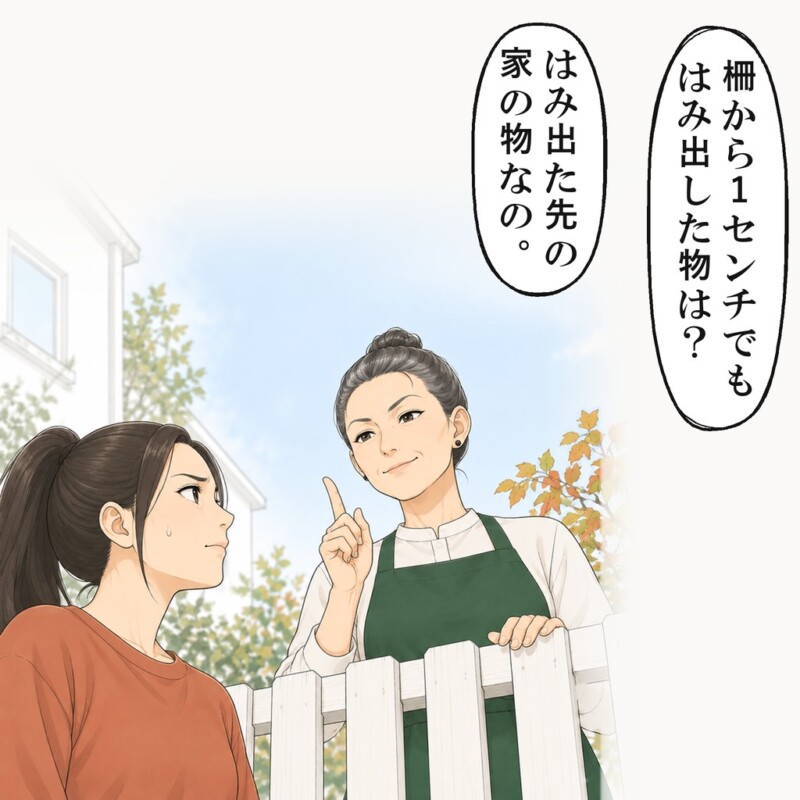 はみ出した物ははみ出た先の家の物、と教えられました